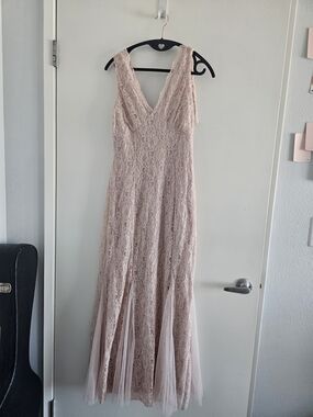 Blush Lace V-Neck Maxi Dress